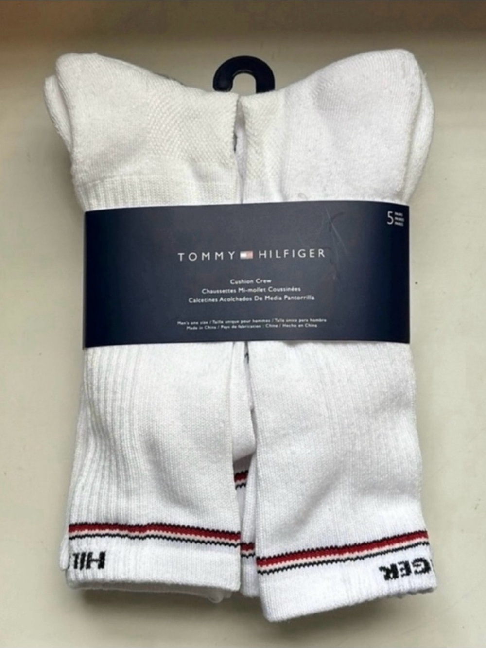 New Tommy Hilfiger Socks Men’s 5 Pairs White Crew Socks Athletic Casual Active